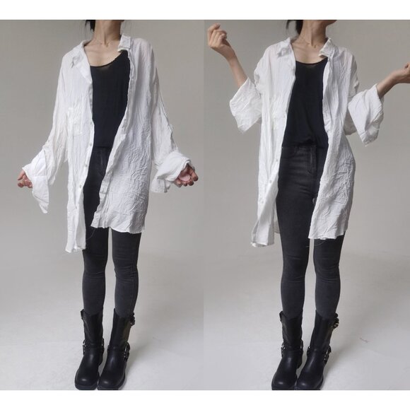 Ann Demeulemeester large white blouse boyfriend oversize silk button dow… - Picture 15 of 16